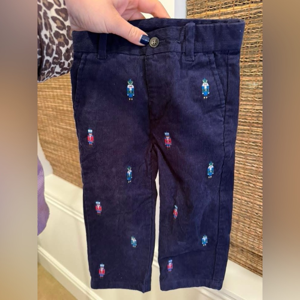 Janie and Jack Navy Corduroy Pants with Embroidery